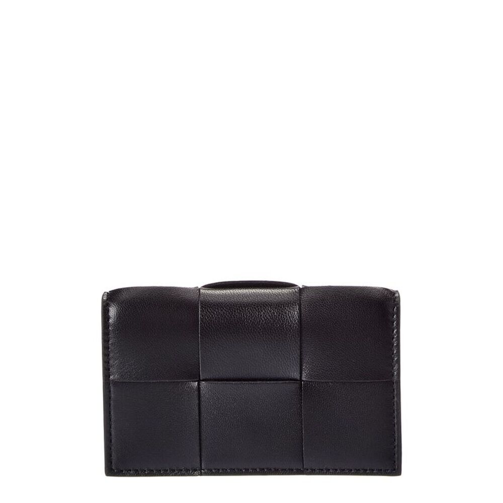 Bottega Veneta Maxi Intrecciato Leather Business Card Case, Black